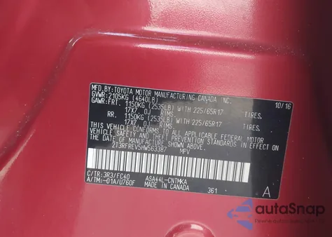 2017 Toyota Rav4 Xle z USA, uszkodzony, nr VIN 2T3RFREV5HW563387